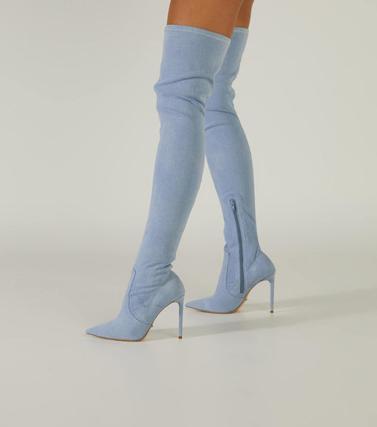 Botas de Tacon Tony Bianco Avah Denim Stretch 10.5cm Azules | CLCIF90338