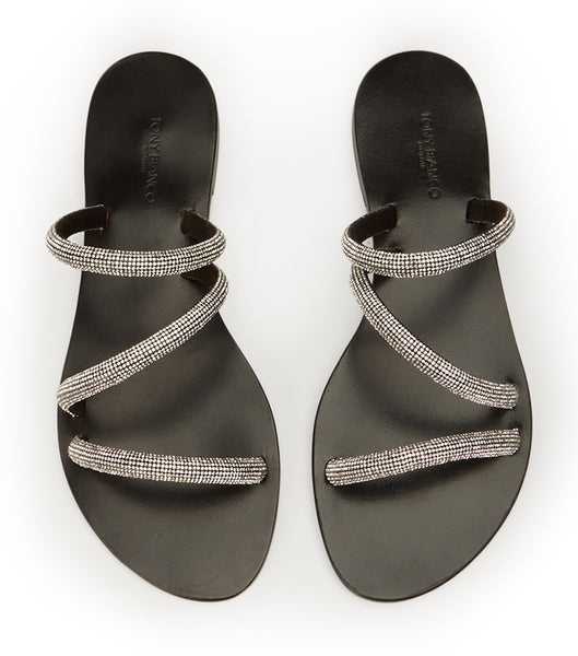 Sandalias Planas Tony Bianco Fusion Crystal/Black Gamuza 1cm Negras | DCLVO49132