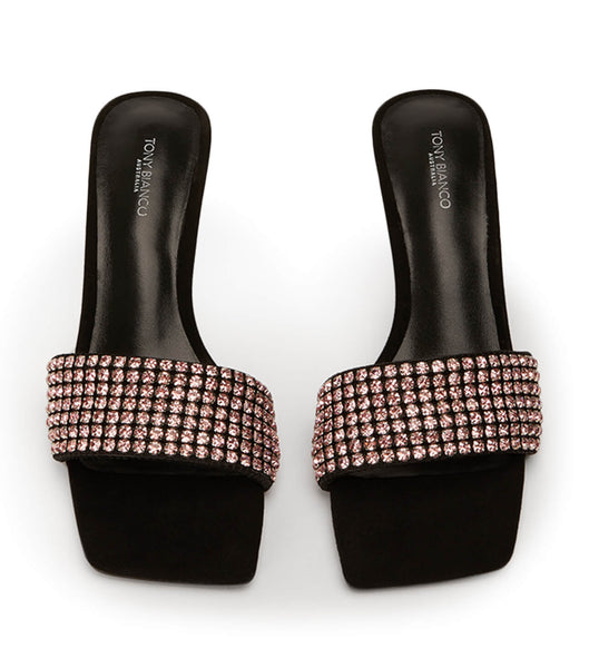 Tacones Brillantes Tony Bianco Amos Pink Crystal/Black Gamuza 6.5cm Rosas Negras | FCLUI42786