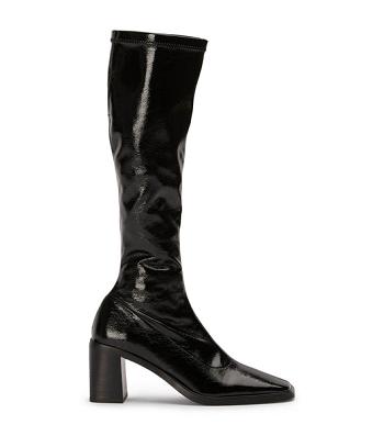 Botas hasta las rodillas Tony Bianco Damon Black Crinkle Charol 7.5cm Negras | TCLWZ23078